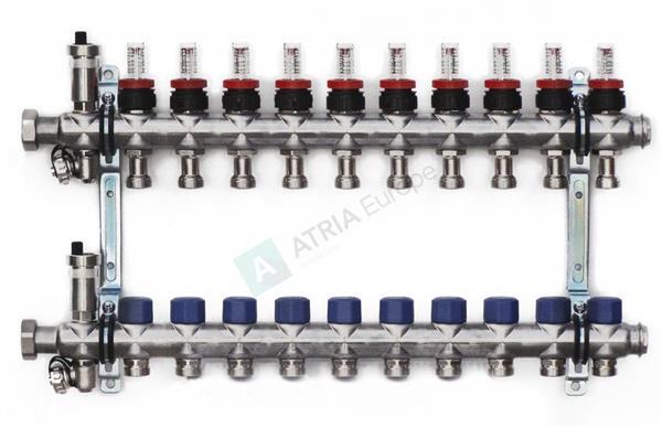 4/21 ATA inox verdeler 10 uitgangen 3/4 z.pomp. Op bestelling